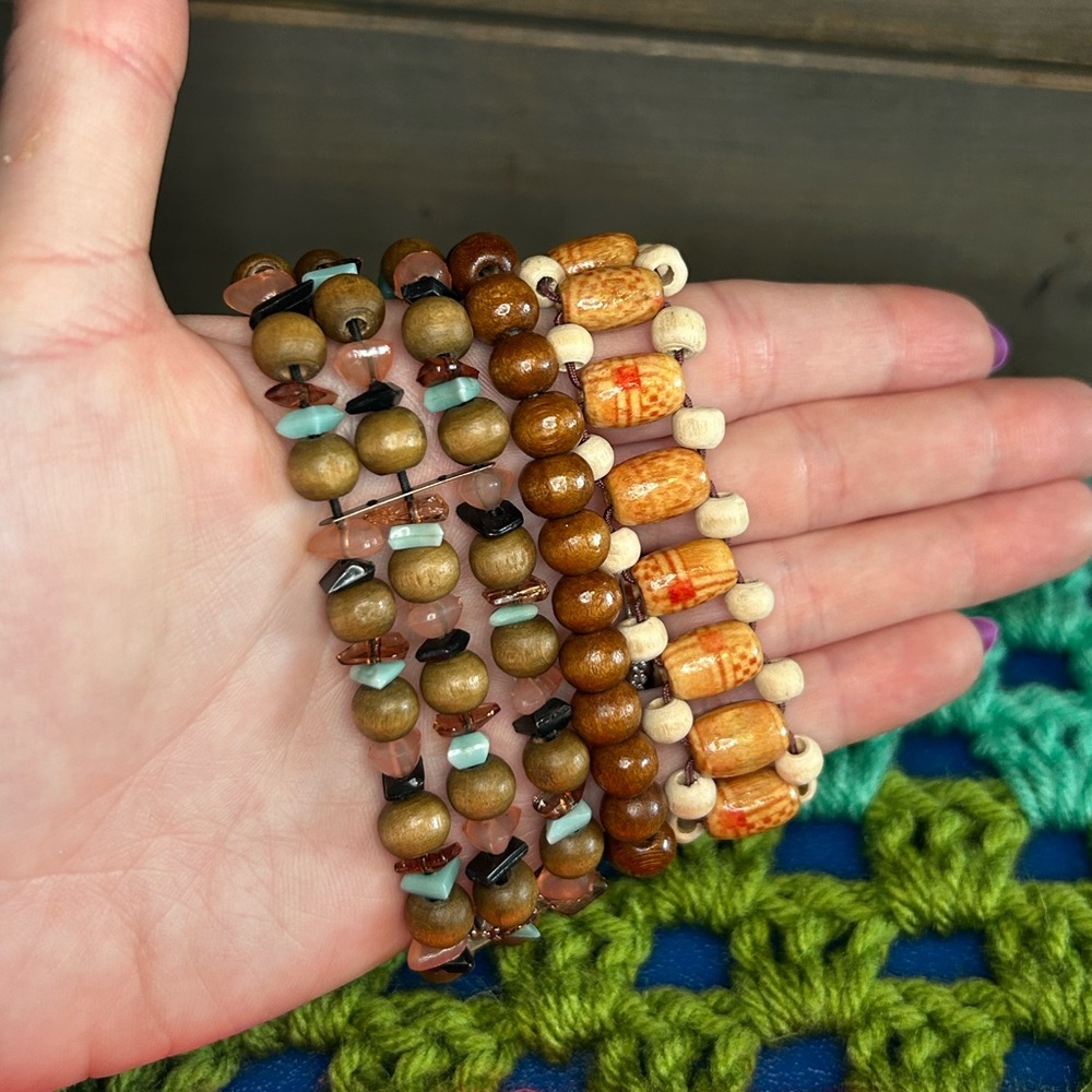 3/$10 Set Of Three Wood Bead Stretch Bracelets - Picture 5 of 6